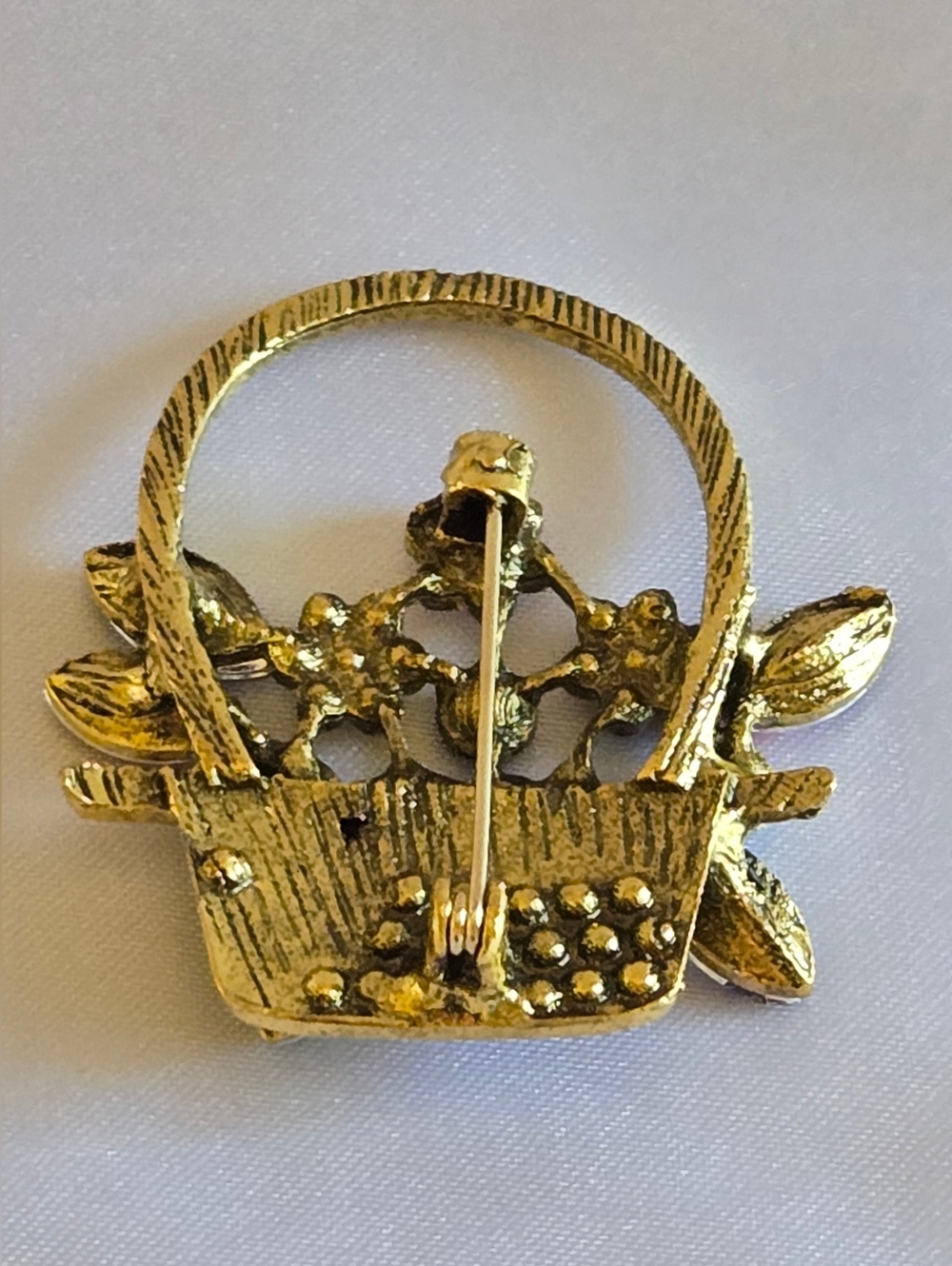 Gold Basket Floral Crystal Brooch — Multicolor Sparkle - Picture 2 of 3